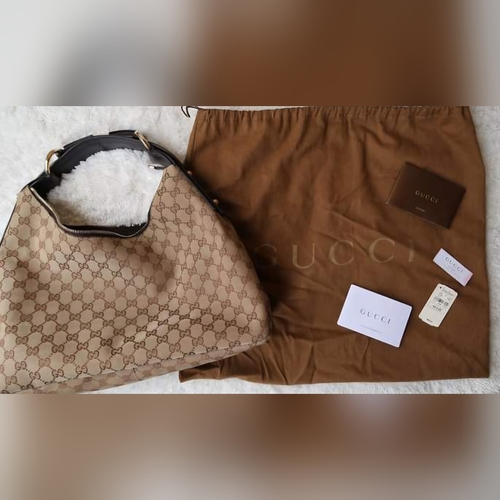 Gucci Canvas Monogram Horsebit Hobo Bag